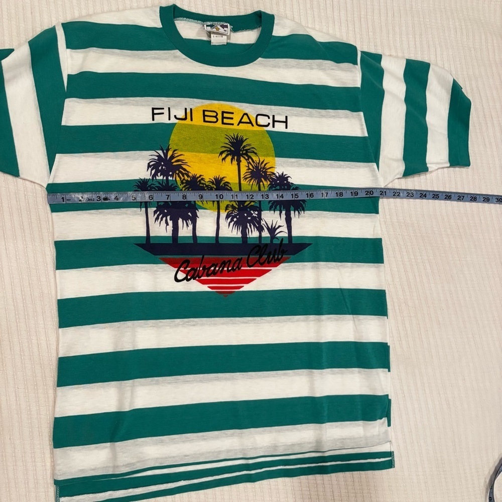 VIntage 70's 80's New Connections Fiji Beach Bold Strip T-shirt Size Medium - Picture 9 of 12